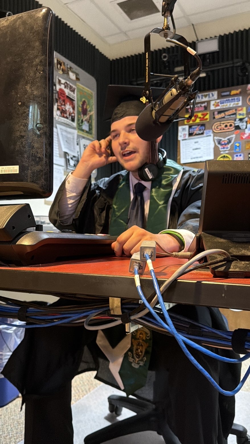 Ryan Hoke working on air in the WSUW radio studio